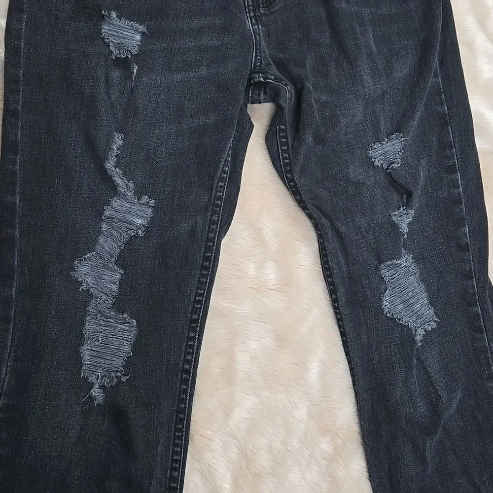 HOLLISTER BLACK WASH SLIM STRAIGHT DISTRESSED JEANS, SIZE 33X32